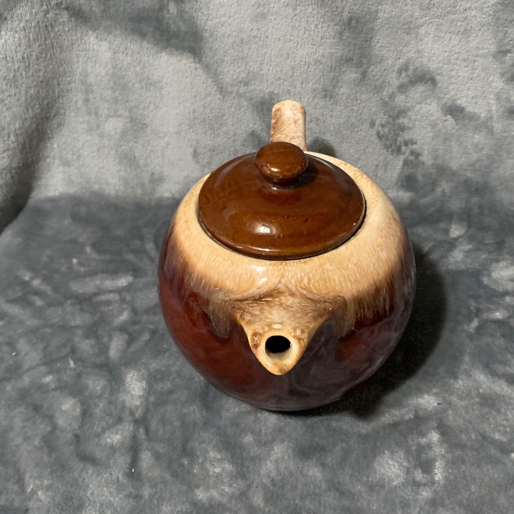 McCoy Vintage Teapot MCM Brown Cream Drip Glaze Ceramic Cottagecore RusticEUC - Picture 12 of 16